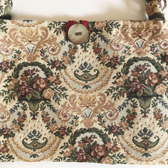 Tapestry Floral Shoulder Bag Vintage Style Purse Button Closure Grannycore‎ - Picture 4 of 9